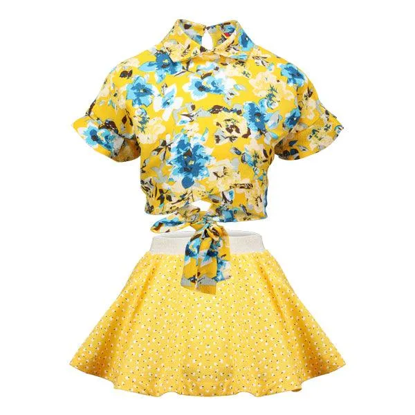 GIRLS YELLOW FLORAL SKIRT SET