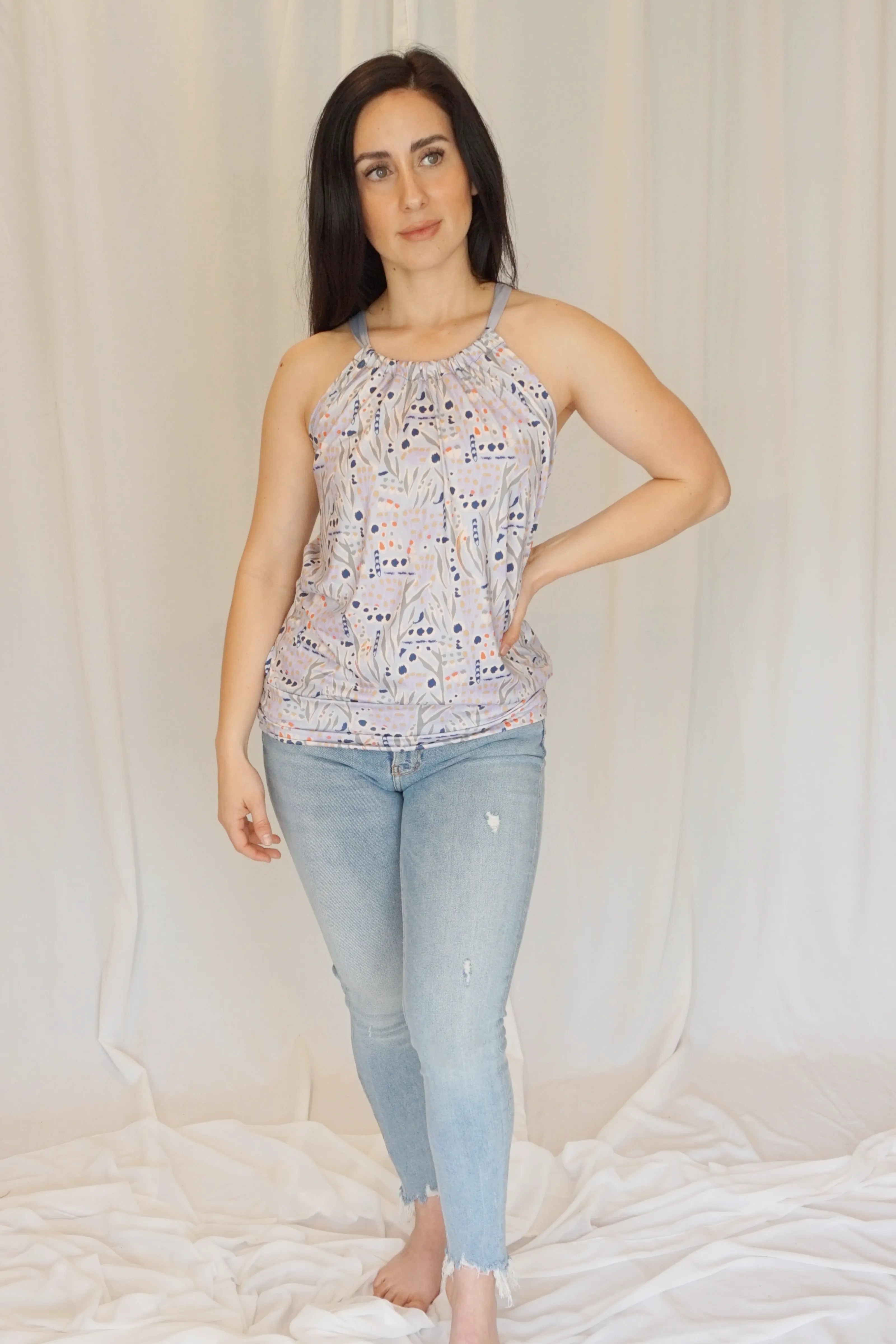 Gray Desert Bloom Spaghetti Top