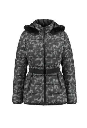 Grey and Black Leopard Print Quilted Jacket