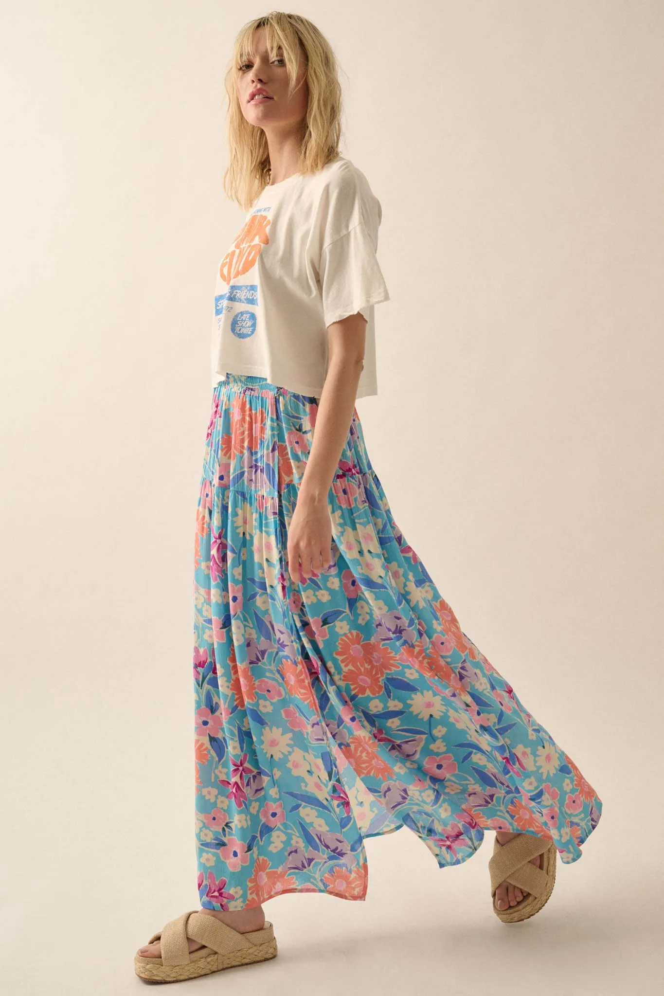 Grow with the Flow Floral Crepe Wrap Maxi Skirt