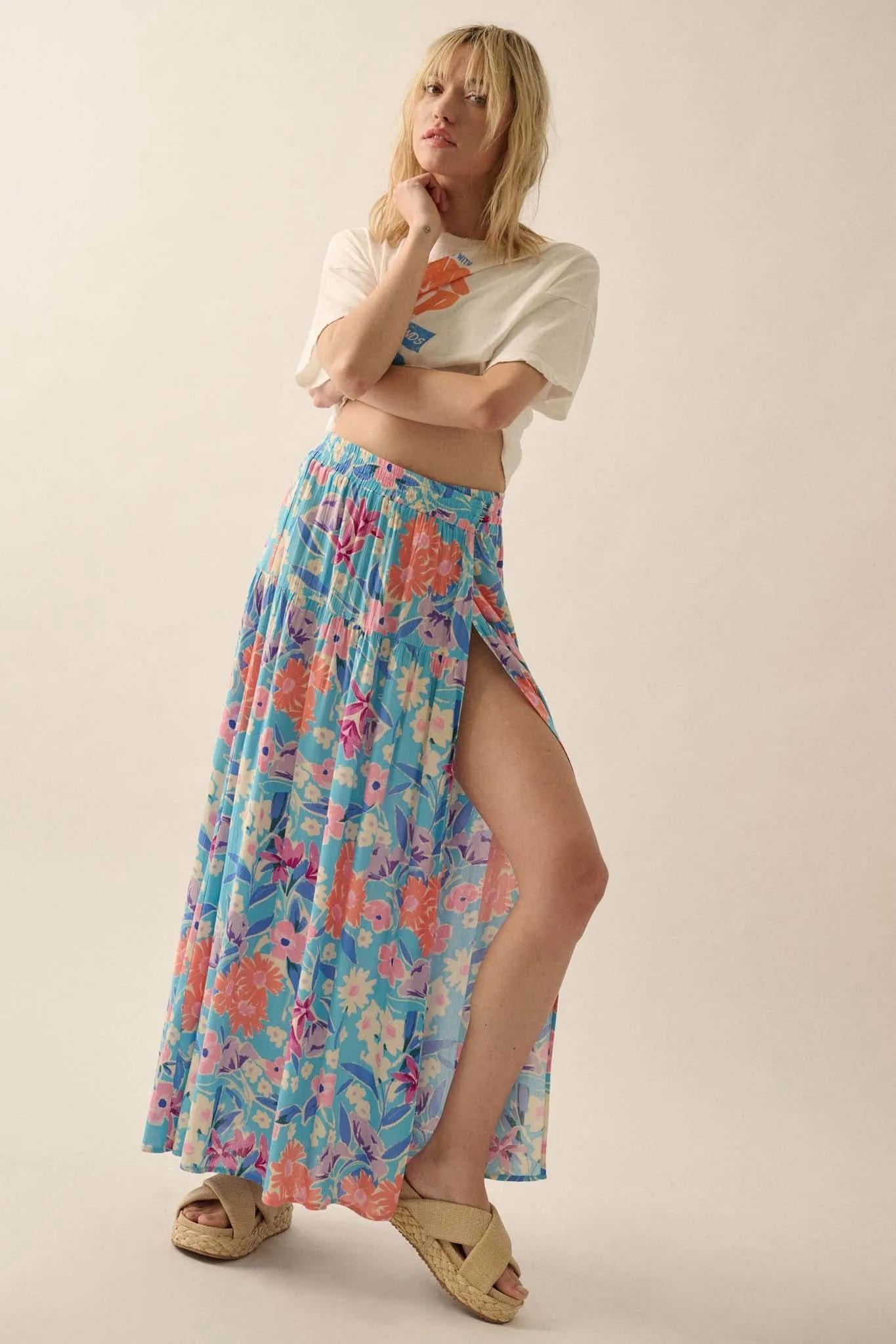 Grow with the Flow Floral Crepe Wrap Maxi Skirt