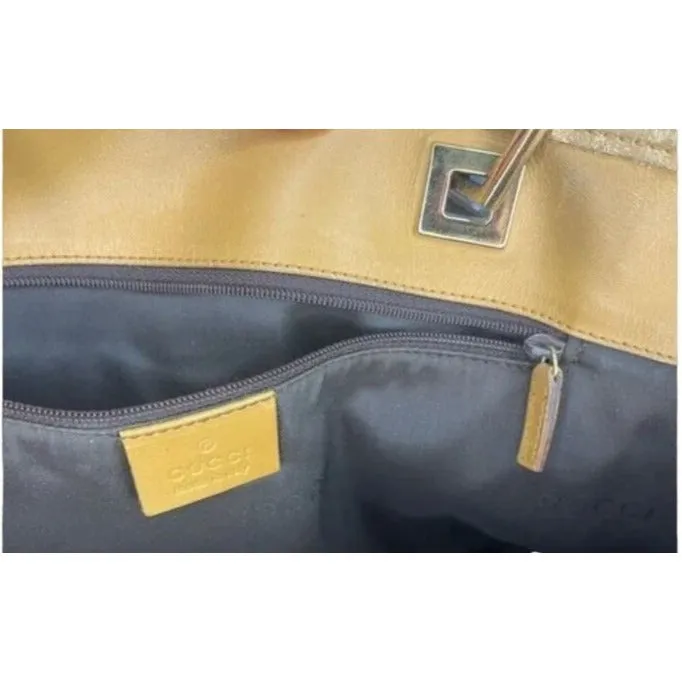 Gucci multi-color tribal print silk & leather large tote