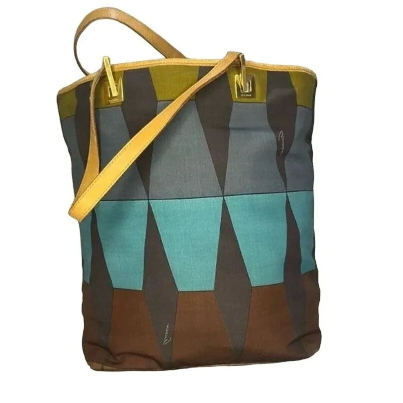 Gucci multi-color tribal print silk & leather large tote