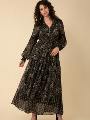 Hale Bob Albane Black Maxi Dress 38NY6040