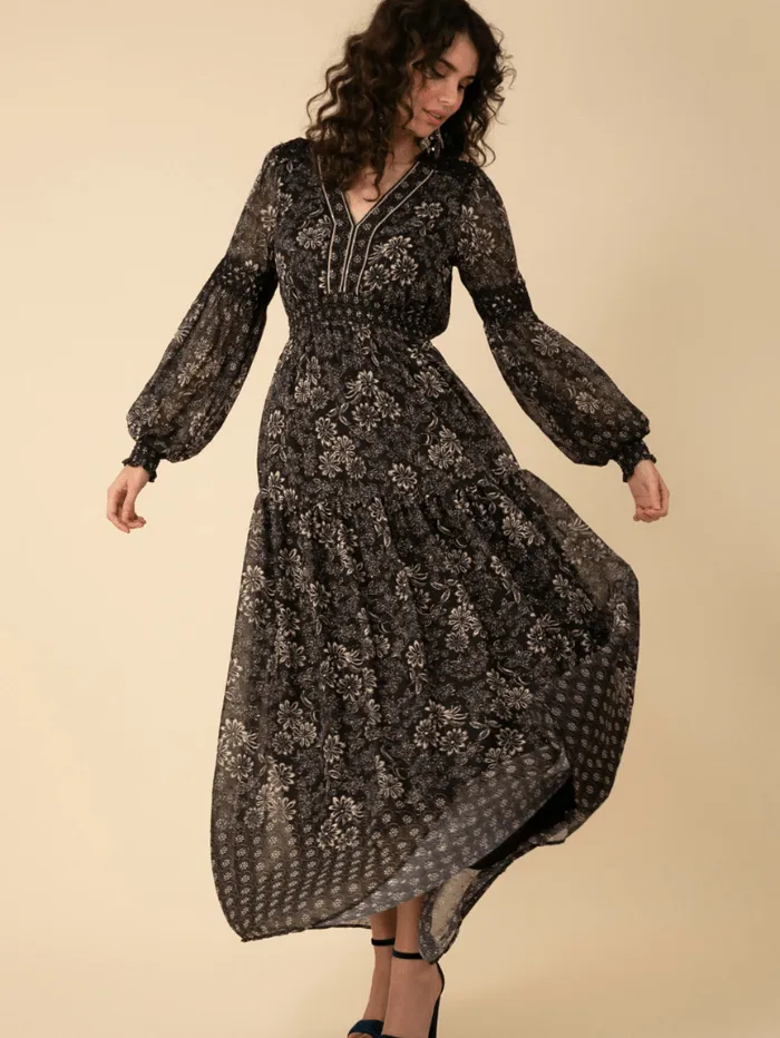 Hale Bob Albane Black Maxi Dress 38NY6040