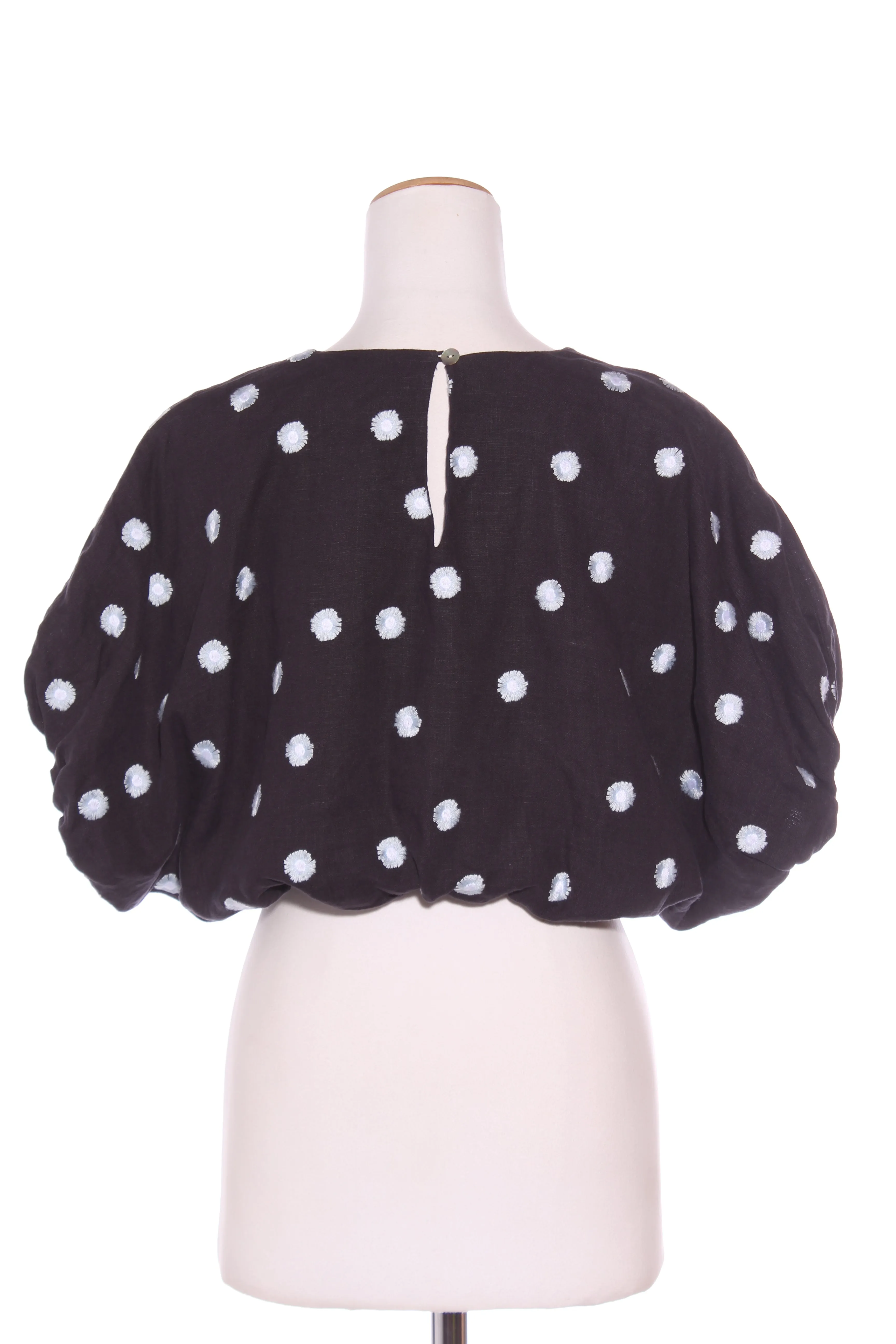 HEJ-HEJ - Floral embroidered puff sleeve linen top! 8-16