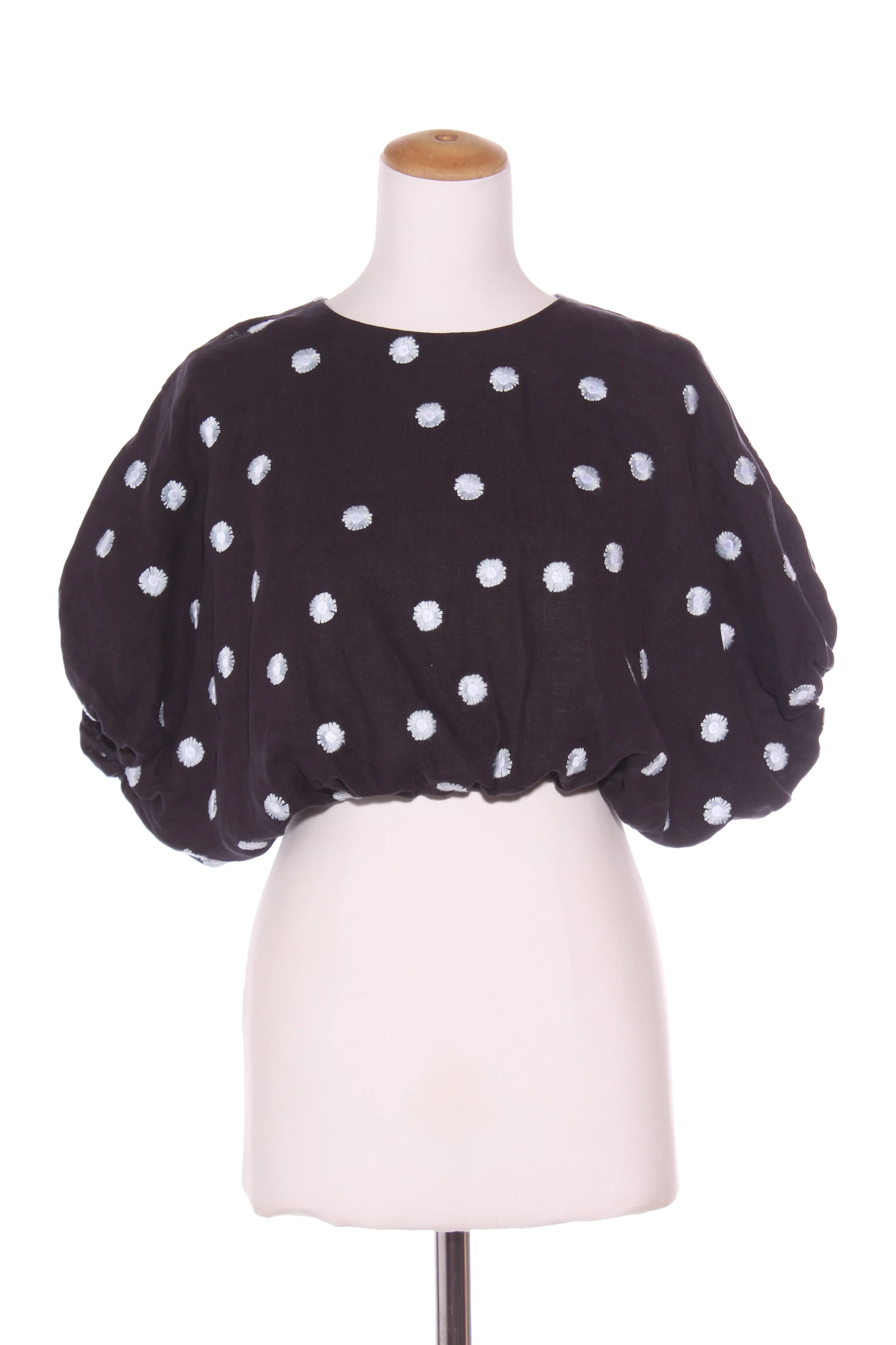 HEJ-HEJ - Floral embroidered puff sleeve linen top! 8-16