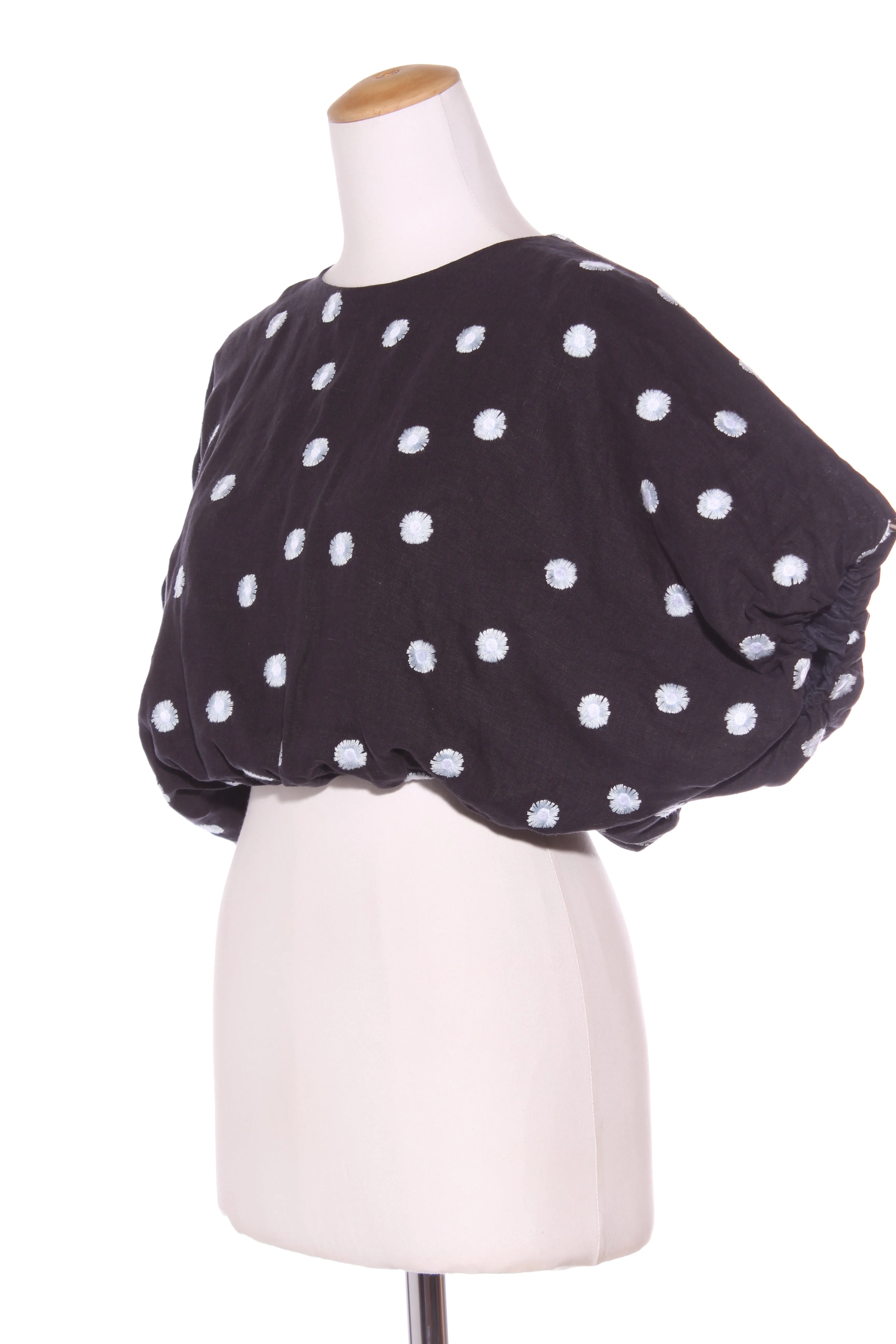 HEJ-HEJ - Floral embroidered puff sleeve linen top! 8-16