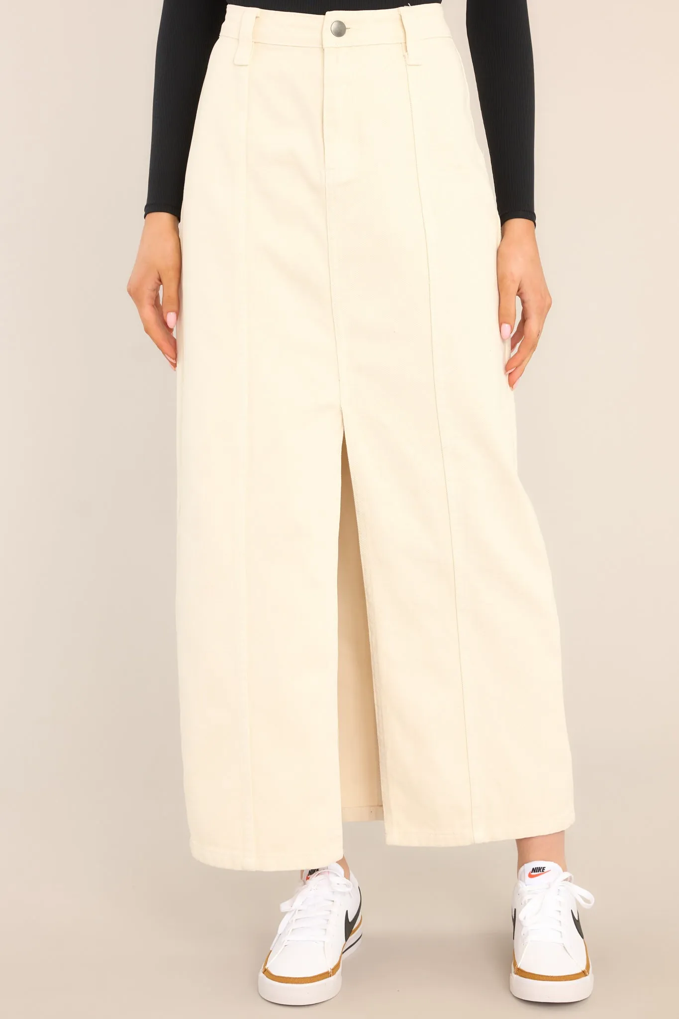 I Swear It Ivory Denim Maxi Skirt