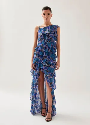 Isabelle Print Floral Lilac Maxi Dress