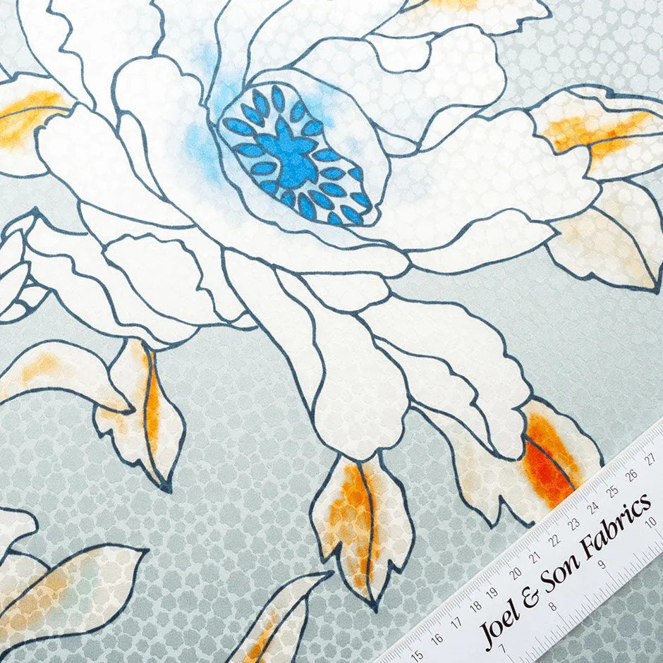 Ivory Floral Pale Blue Silk Jacquard (A 2.60m Piece)