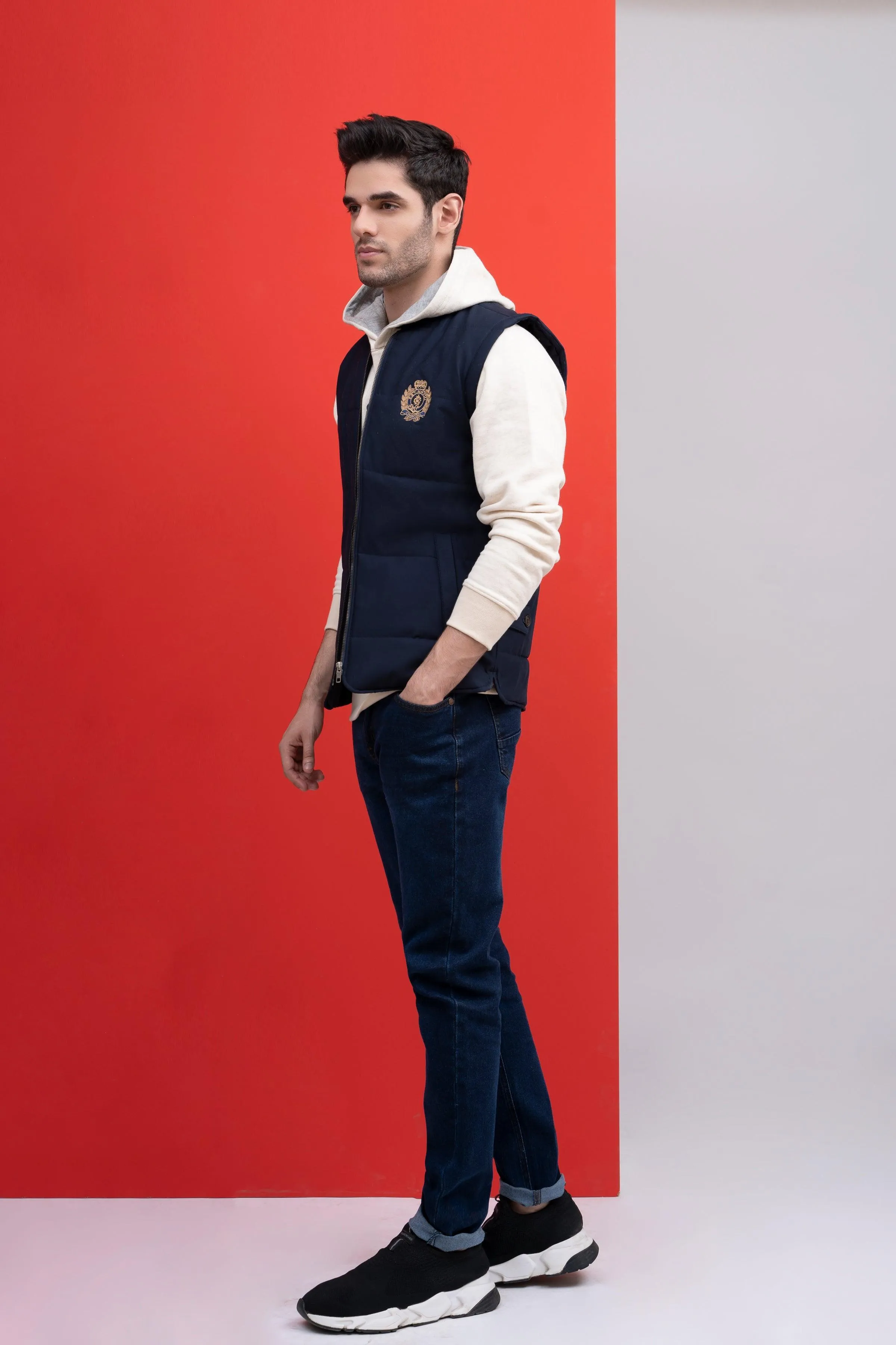 JACKET QUILTED WITH RIB BAN S/L NAVY