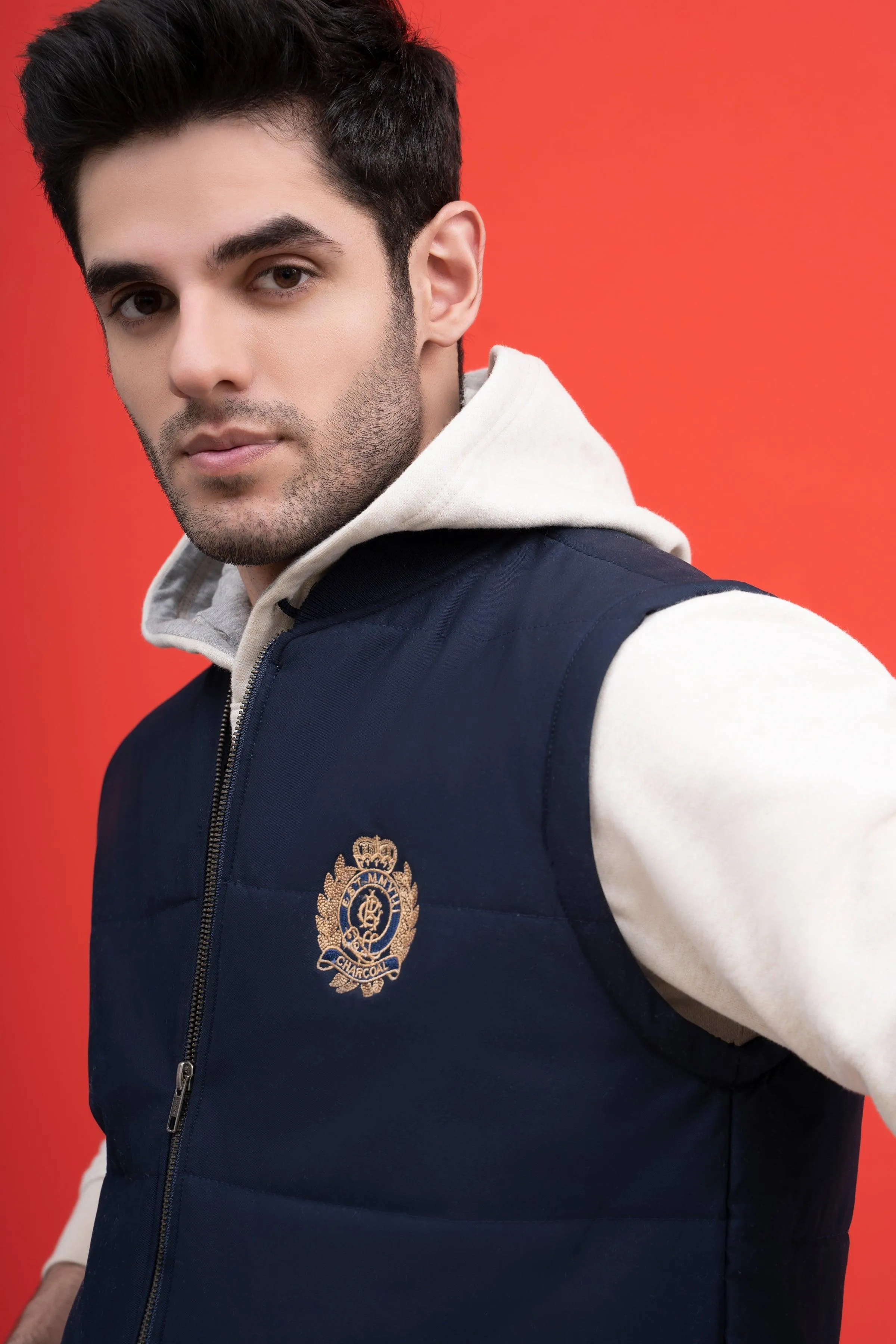 JACKET QUILTED WITH RIB BAN S/L NAVY