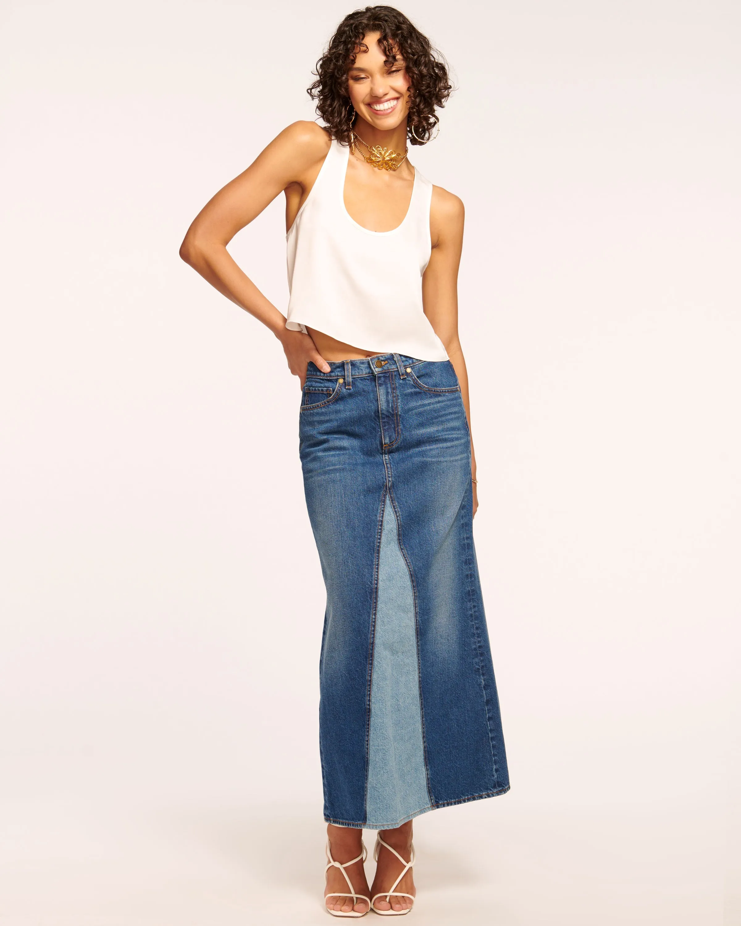 Jannie Two-Tone Denim Maxi Skirt