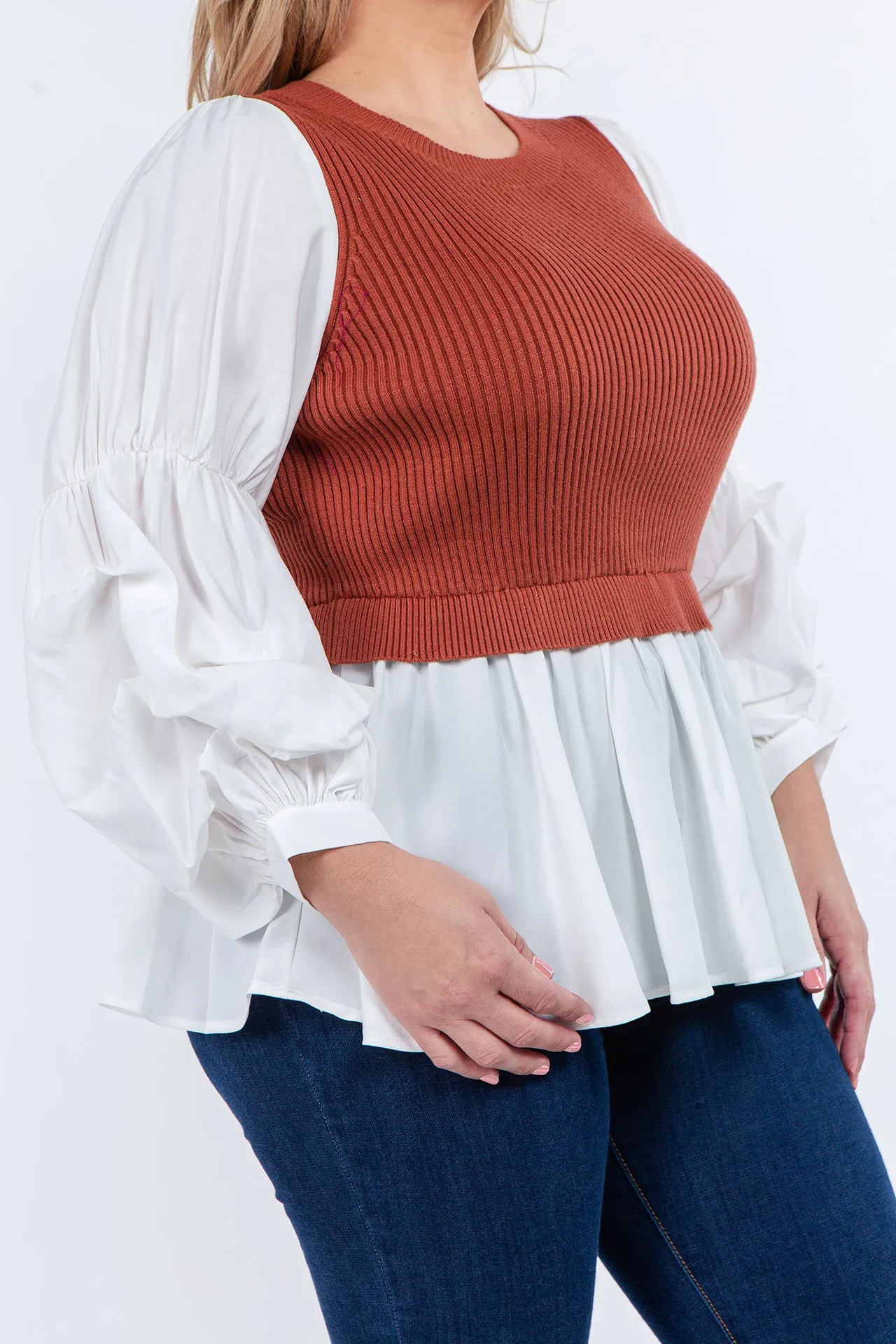 Knit Woven Combo Top