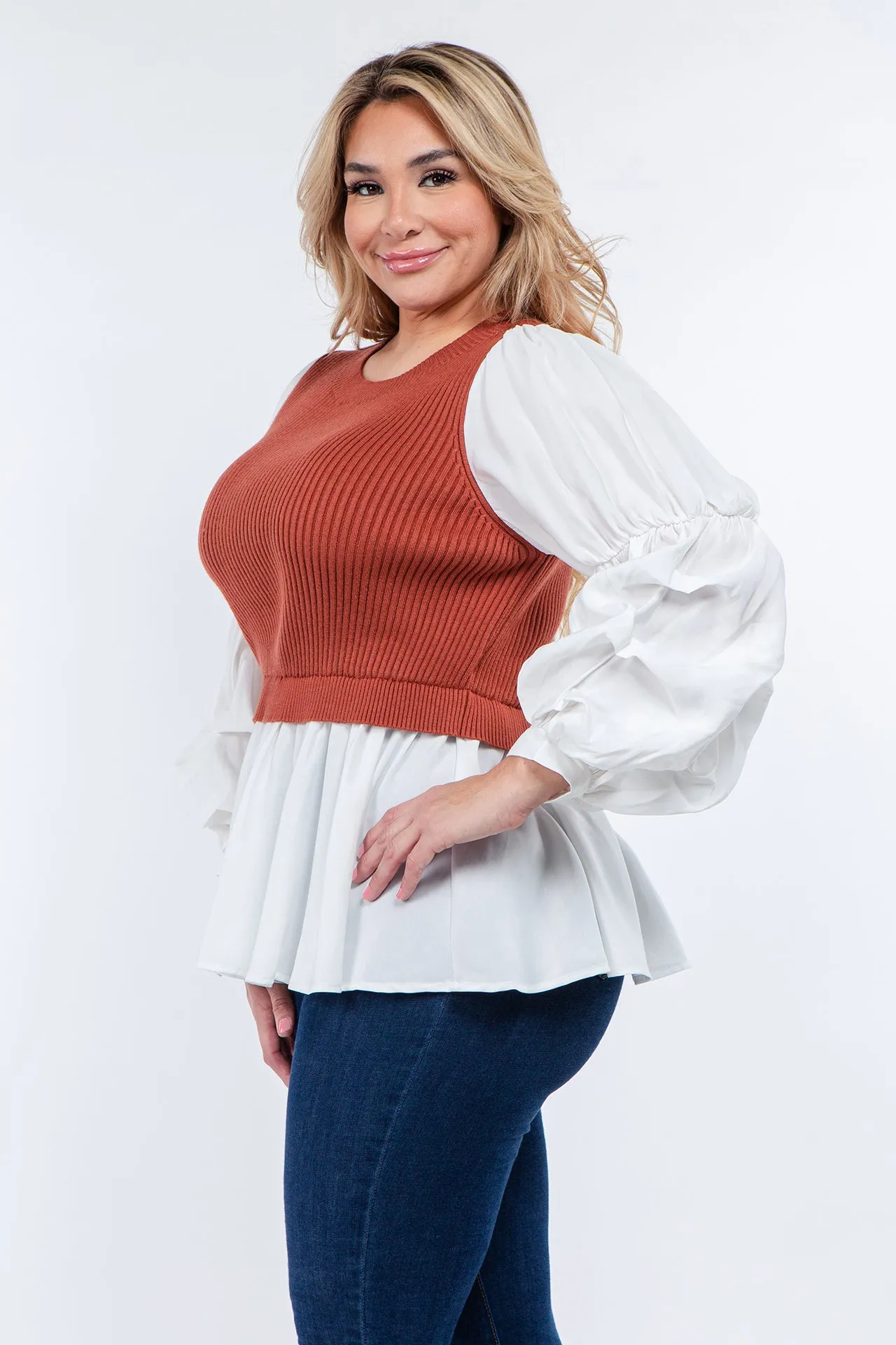 Knit Woven Combo Top