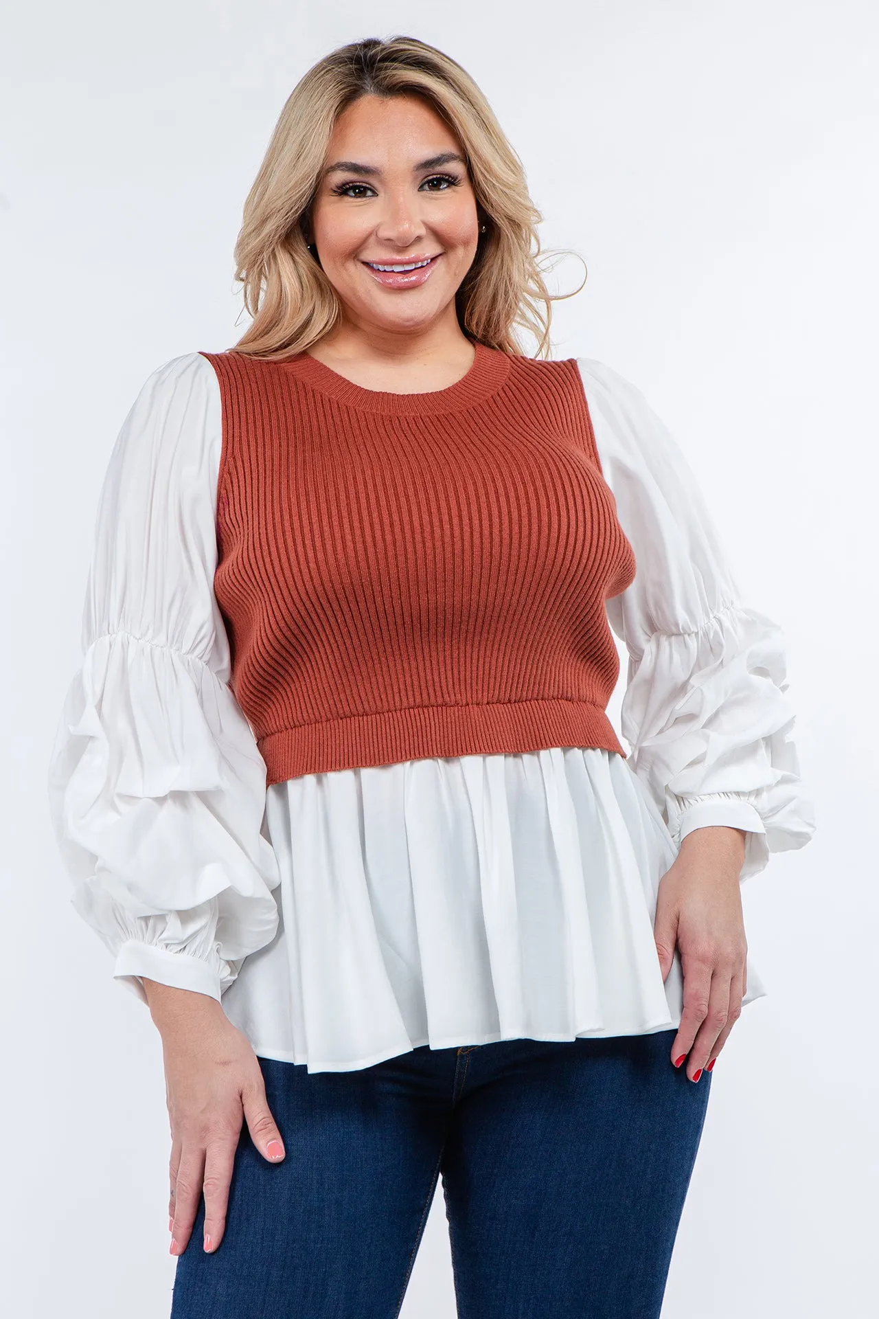 Knit Woven Combo Top