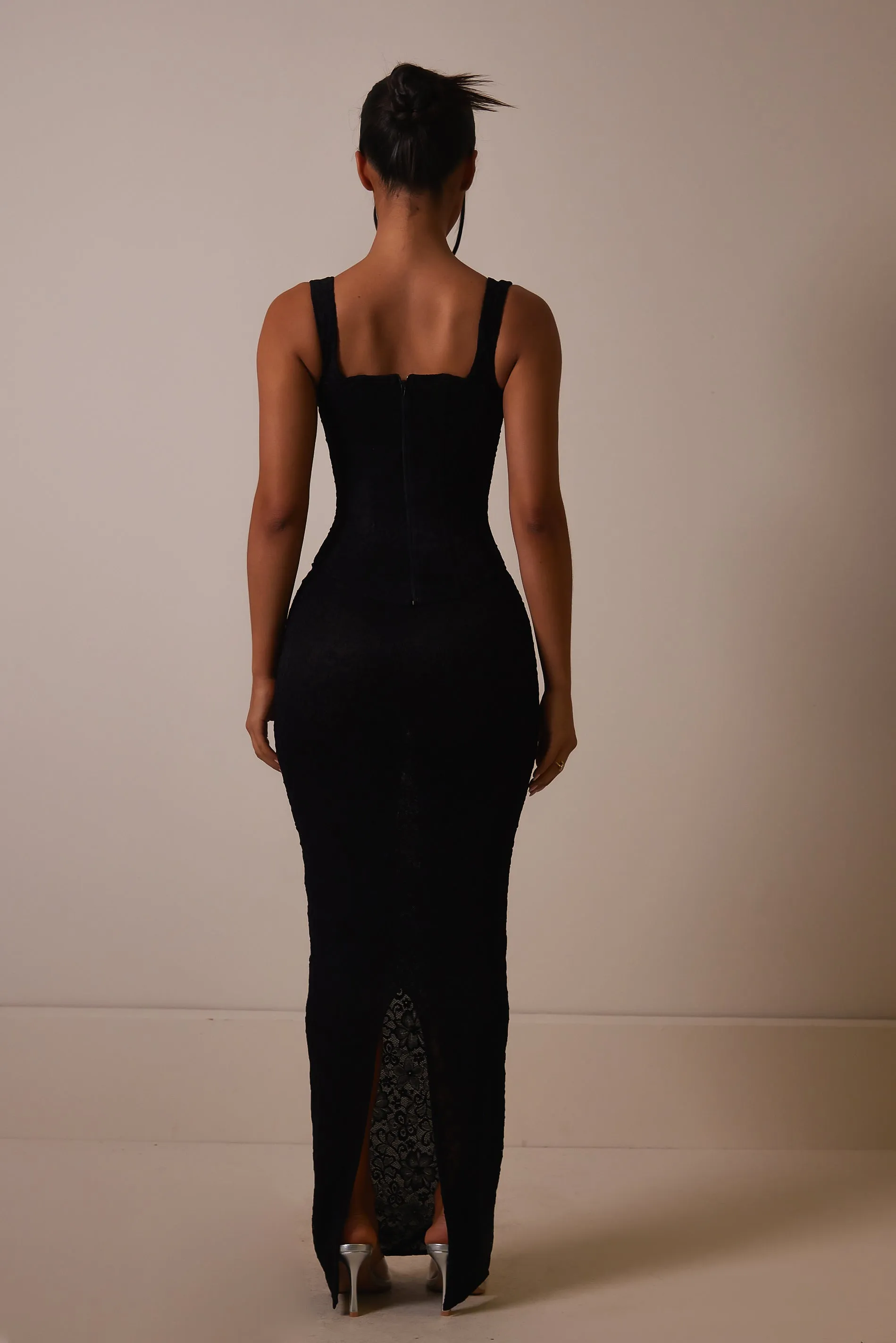 Lace cup corset maxi set Black