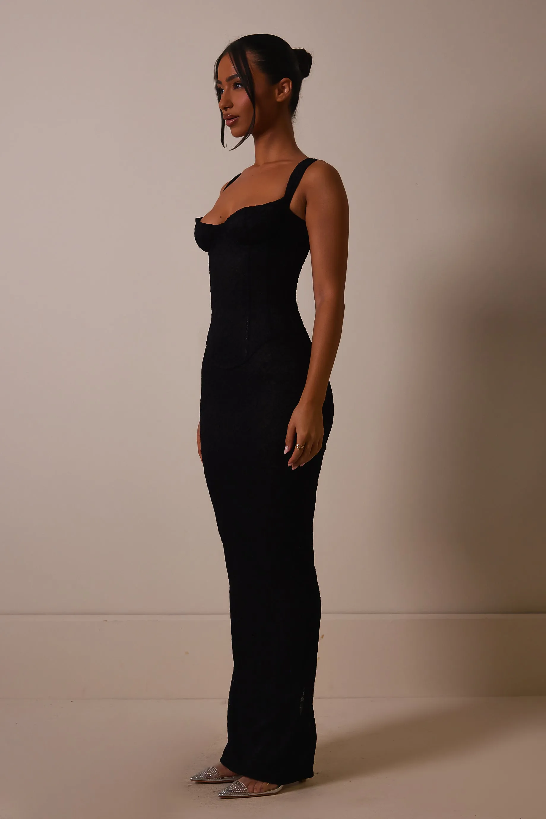 Lace cup corset maxi set Black