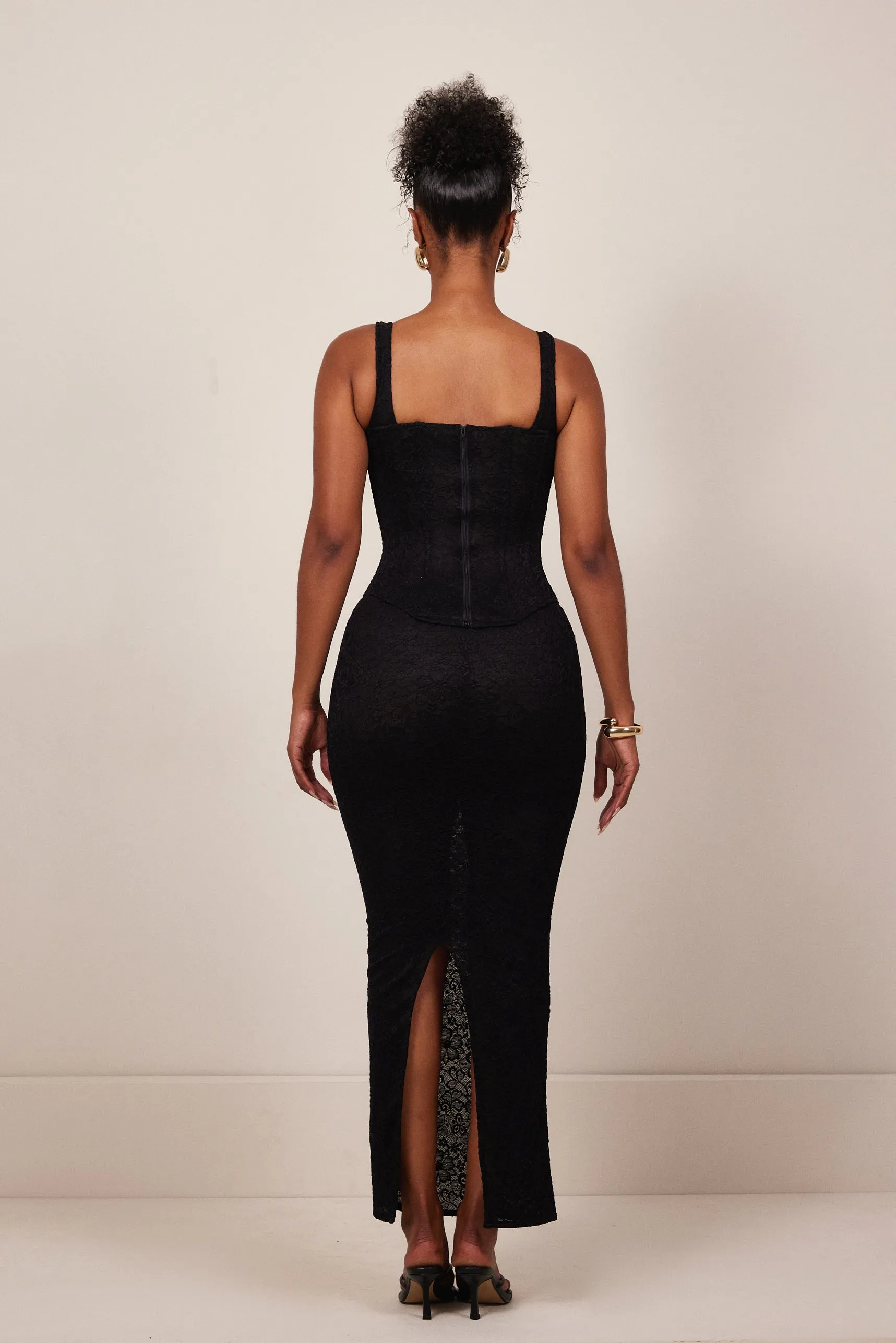 Lace cup corset maxi set Black