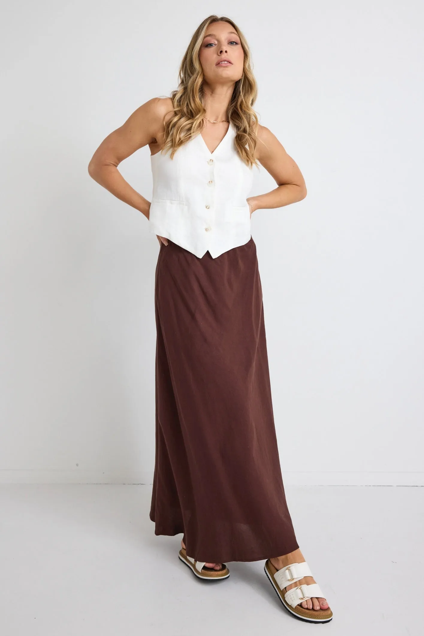 Lagos Chocolate Floaty Bias Cut Maxi Skirt