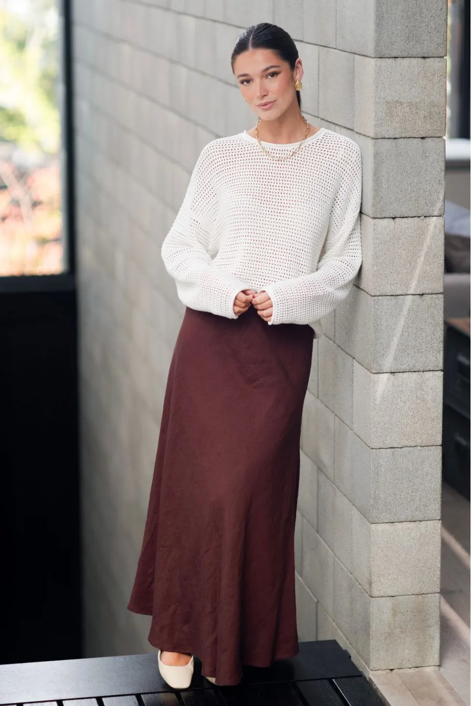 Lagos Chocolate Floaty Bias Cut Maxi Skirt