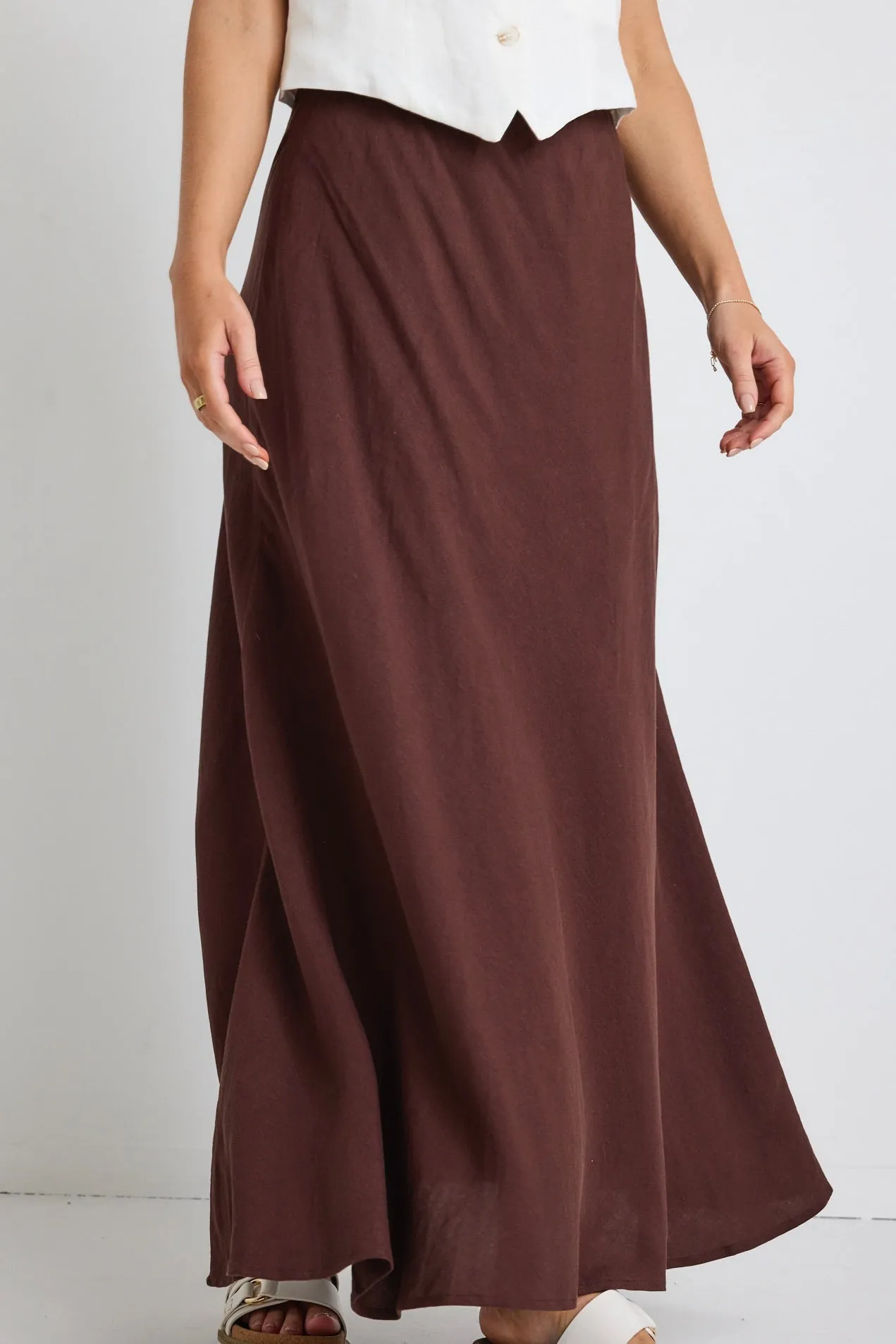 Lagos Chocolate Floaty Bias Cut Maxi Skirt