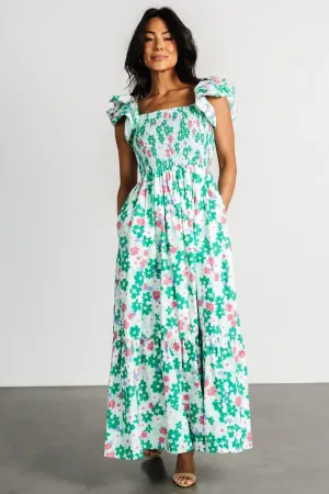 Laguna Smocked Maxi Dress | Green Floral