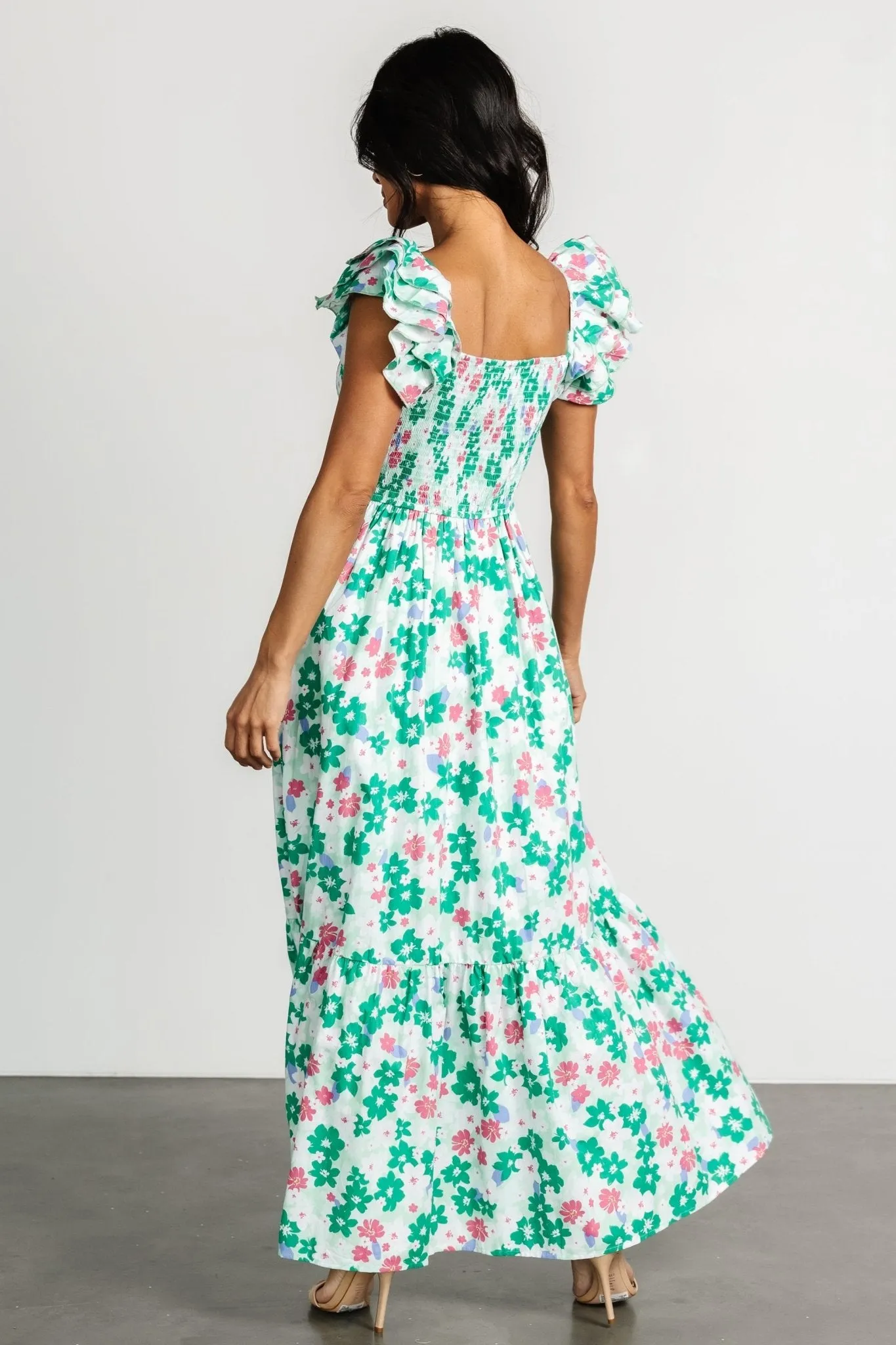 Laguna Smocked Maxi Dress | Green Floral