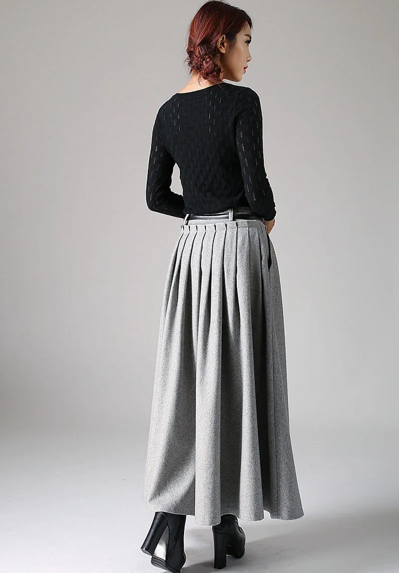 Light gray wool skirt maxi skirt 1095#