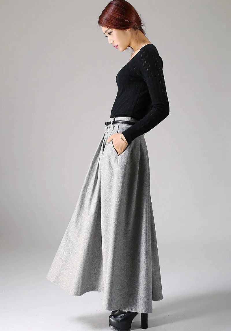 Light gray wool skirt maxi skirt 1095#