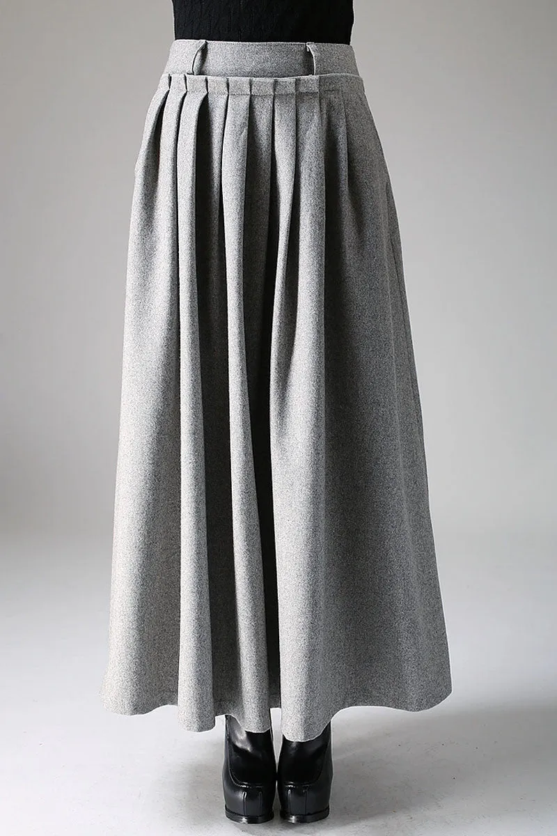 Light gray wool skirt maxi skirt 1095#