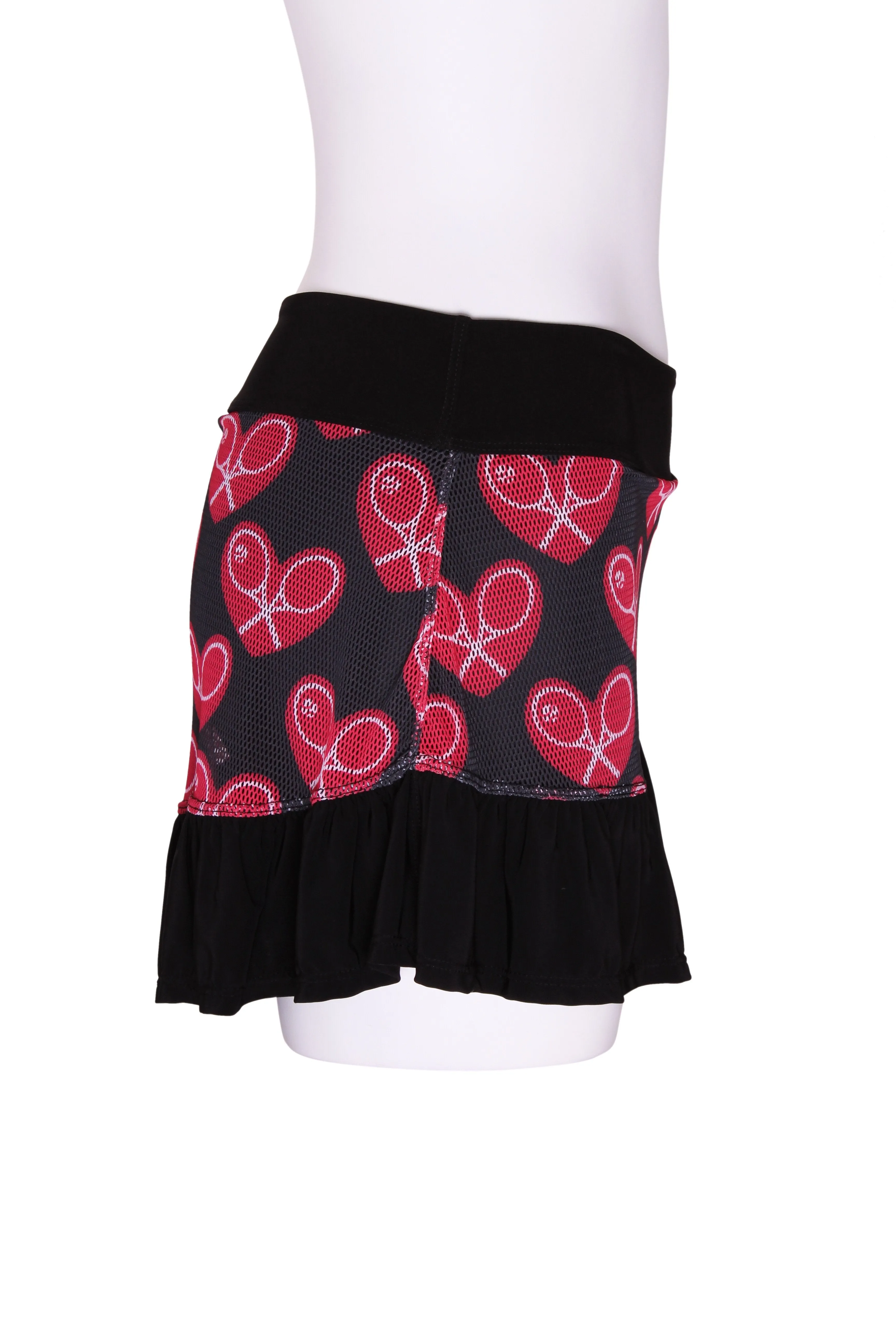 Limited Ghost Heart Mesh Ruffle Skirt Mid Heart on Black