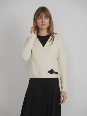 Mademoiselle Cream Wrap Knit Cardigan WB4CM1050TE