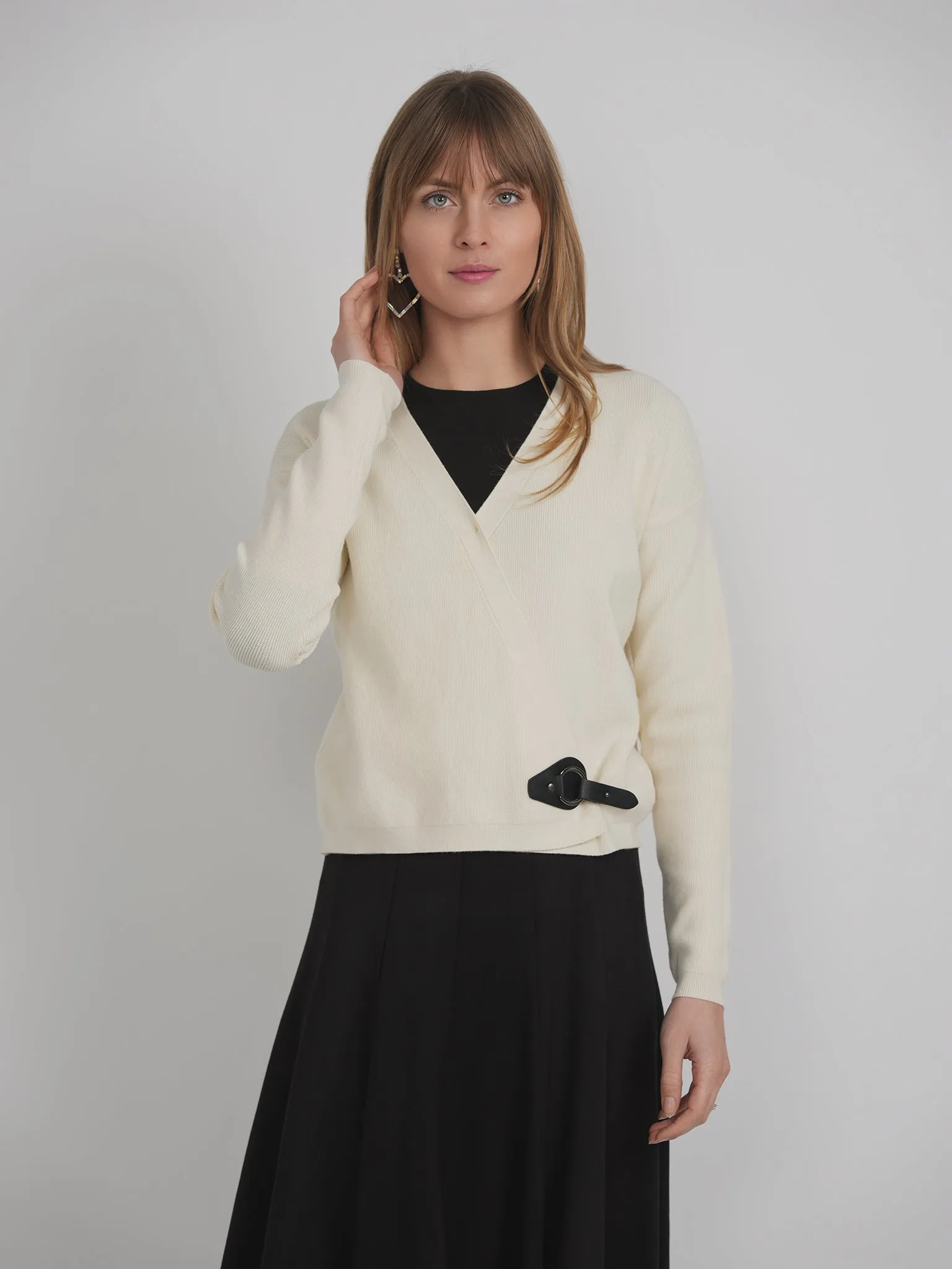 Mademoiselle Cream Wrap Knit Cardigan WB4CM1050TE