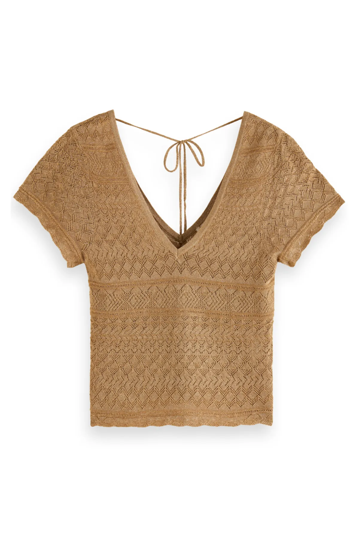 METALLIC POINTELLE PULLOVER GOLD