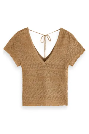 METALLIC POINTELLE PULLOVER GOLD