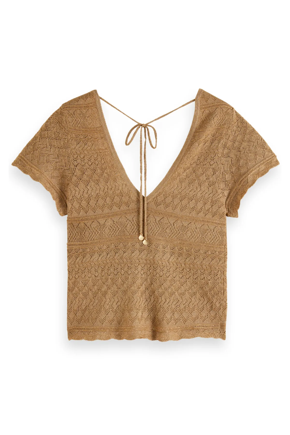 METALLIC POINTELLE PULLOVER GOLD