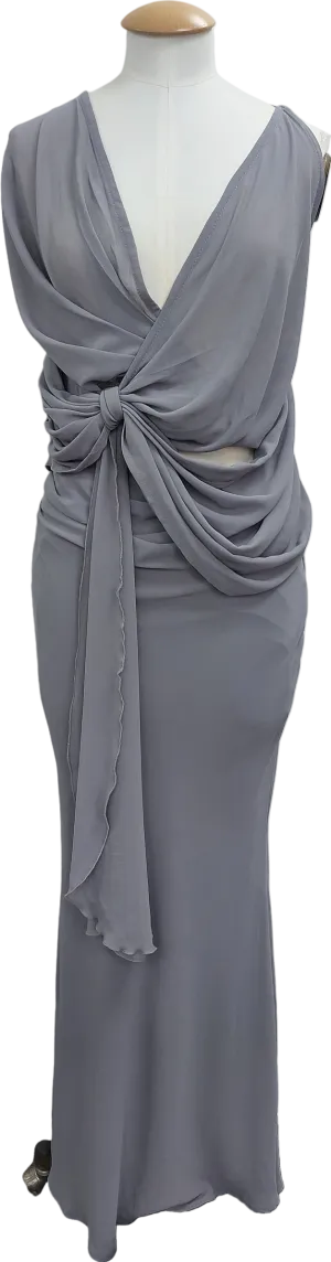 Misspap Grey Chiffon Halterneck Draped Twist Top & Maxi Skirt Set UK 8