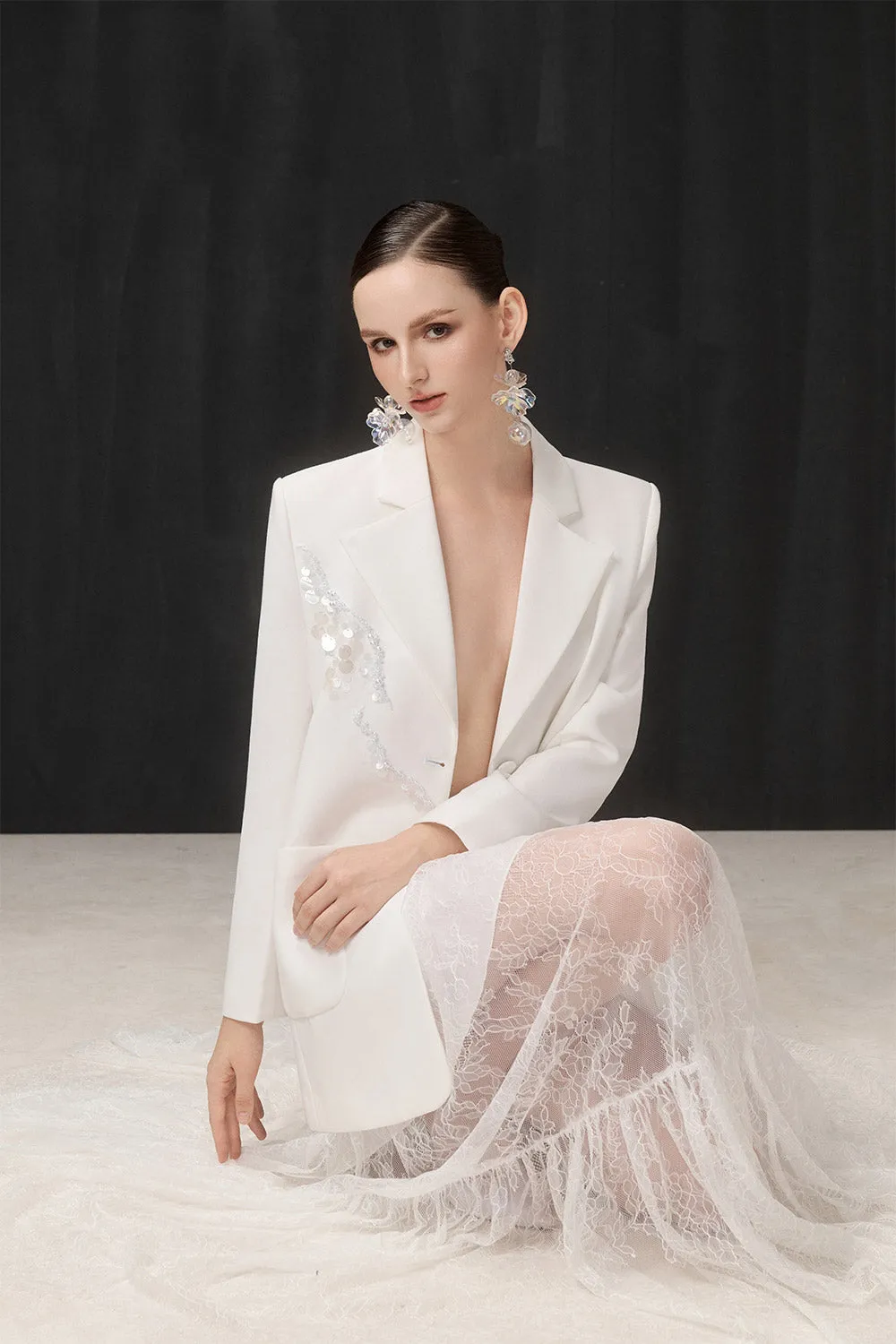 Mius Tiered See-Through Lace Maxi Skirt