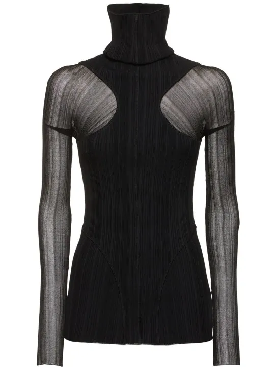 MUGLER   Plissé rib knit long sleeve top 