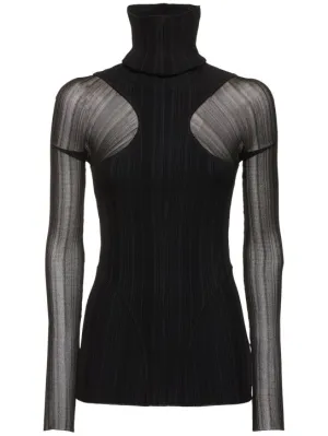 MUGLER   Plissé rib knit long sleeve top 