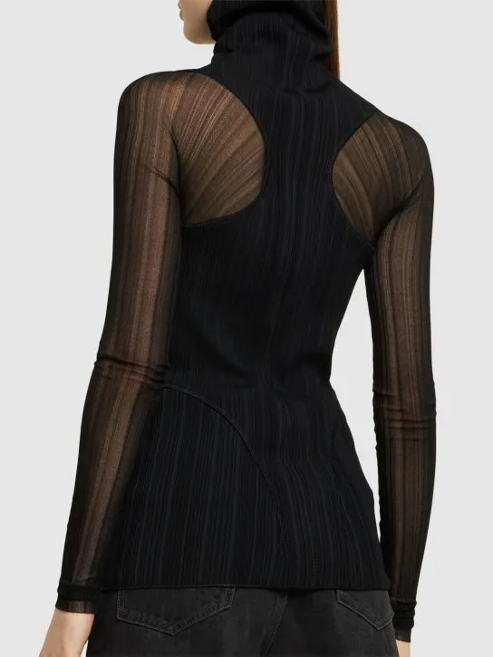 MUGLER   Plissé rib knit long sleeve top 
