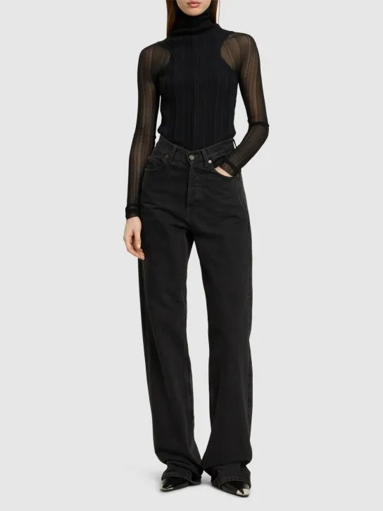 MUGLER   Plissé rib knit long sleeve top 