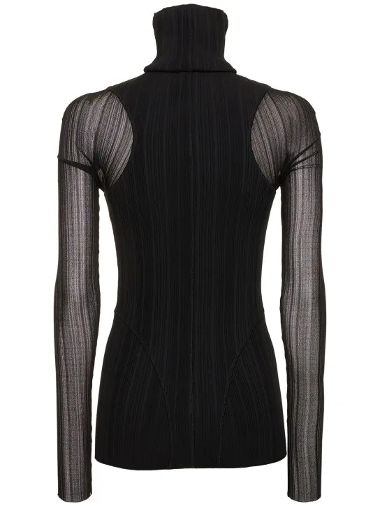 MUGLER   Plissé rib knit long sleeve top 