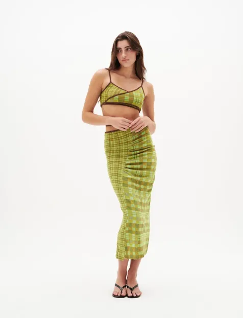 Nagnata Isola Check Wrap Skirt - Matcha