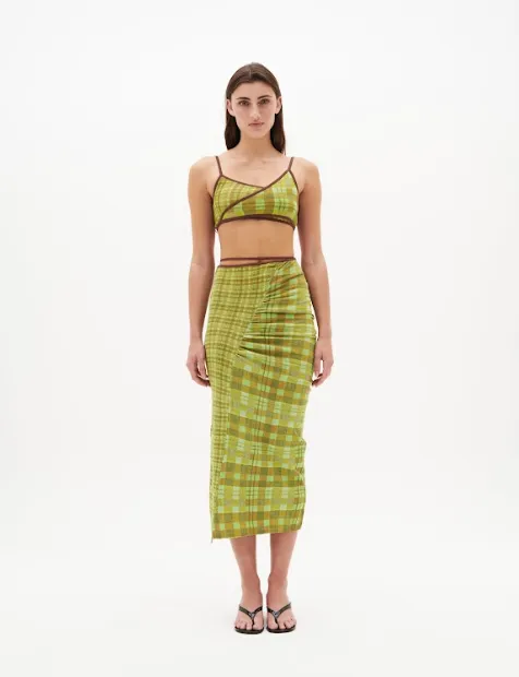 Nagnata Isola Check Wrap Skirt - Matcha