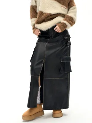 Old Polished Pu Leather Skirt