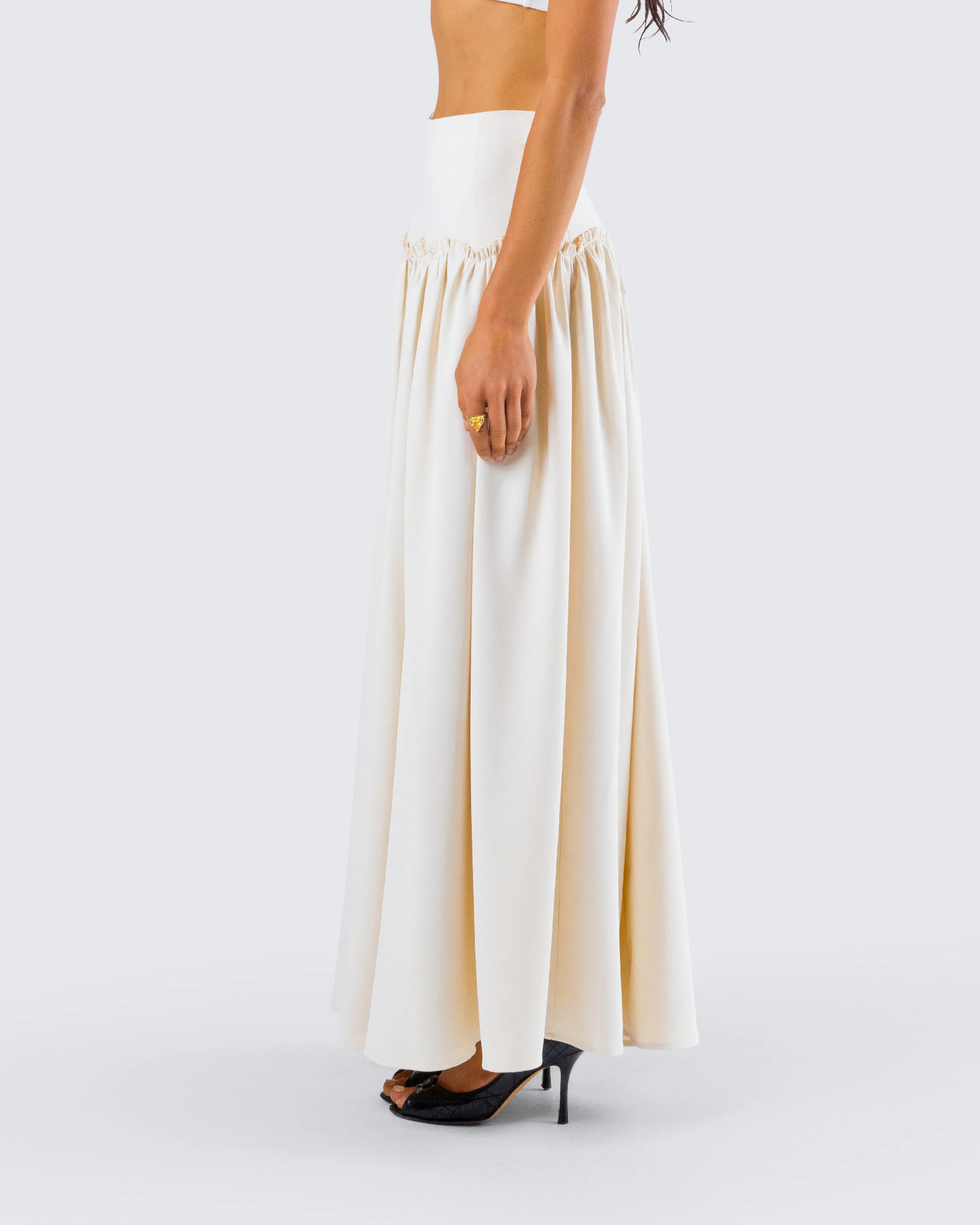 Orla Cream Ruched Maxi Skirt