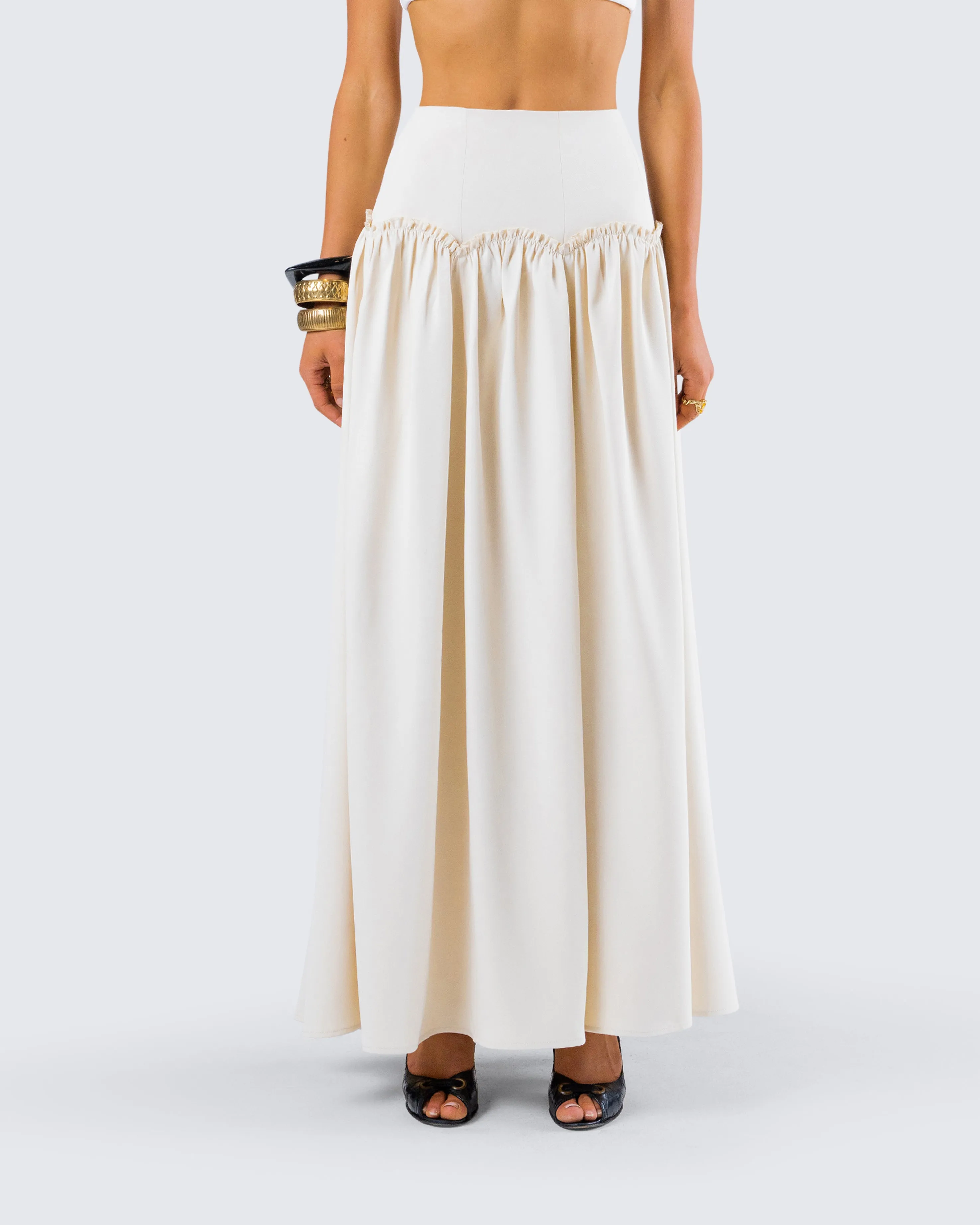Orla Cream Ruched Maxi Skirt